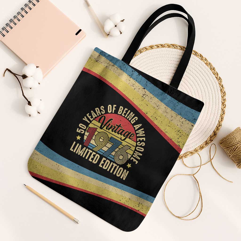 Vintage 1976 Birthday Celebration Tote Bag 50th Birthday for Him - Retro Distressed Stripe Pattern