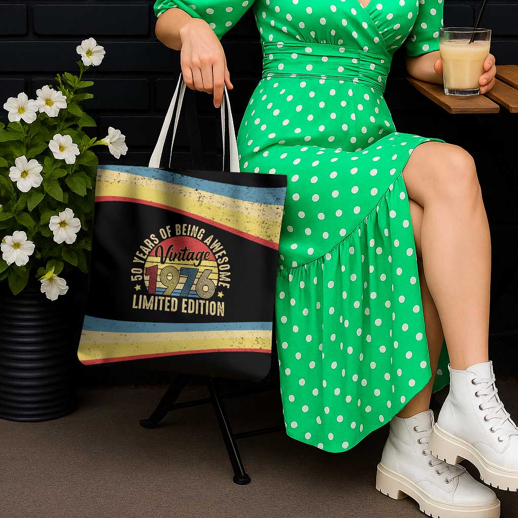 Vintage 1976 Birthday Celebration Tote Bag 50th Birthday for Him - Retro Distressed Stripe Pattern