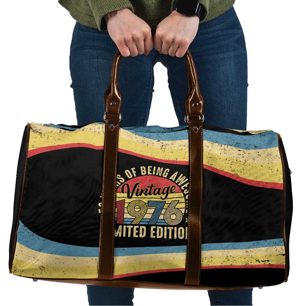 Vintage 1976 Birthday Celebration Travel Bag 50th Birthday for Him - Retro Distressed Stripe Pattern
