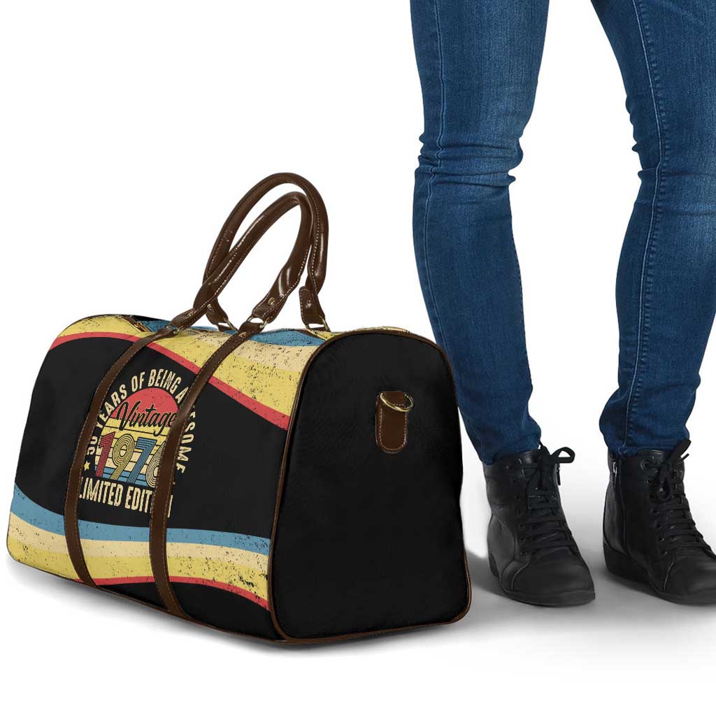 Vintage 1976 Birthday Celebration Travel Bag 50th Birthday for Him - Retro Distressed Stripe Pattern