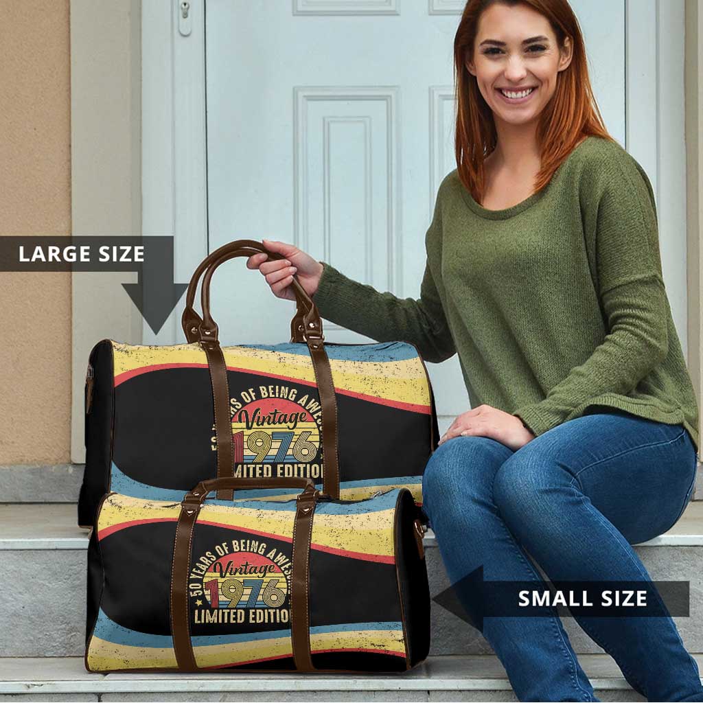 Vintage 1976 Birthday Celebration Travel Bag 50th Birthday for Him - Retro Distressed Stripe Pattern