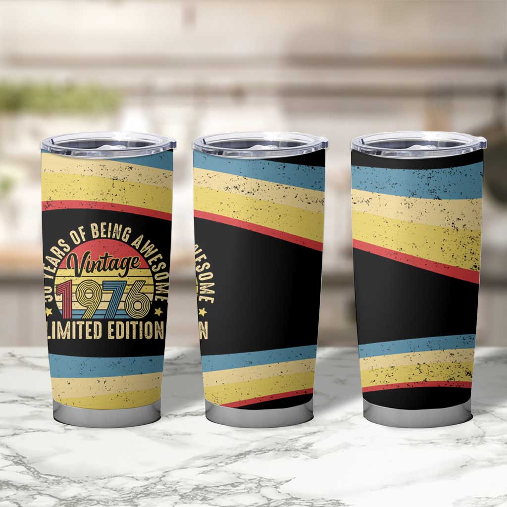 Vintage 1976 Birthday Celebration Tumbler Cup 50th Birthday for Him - Retro Distressed Stripe Pattern