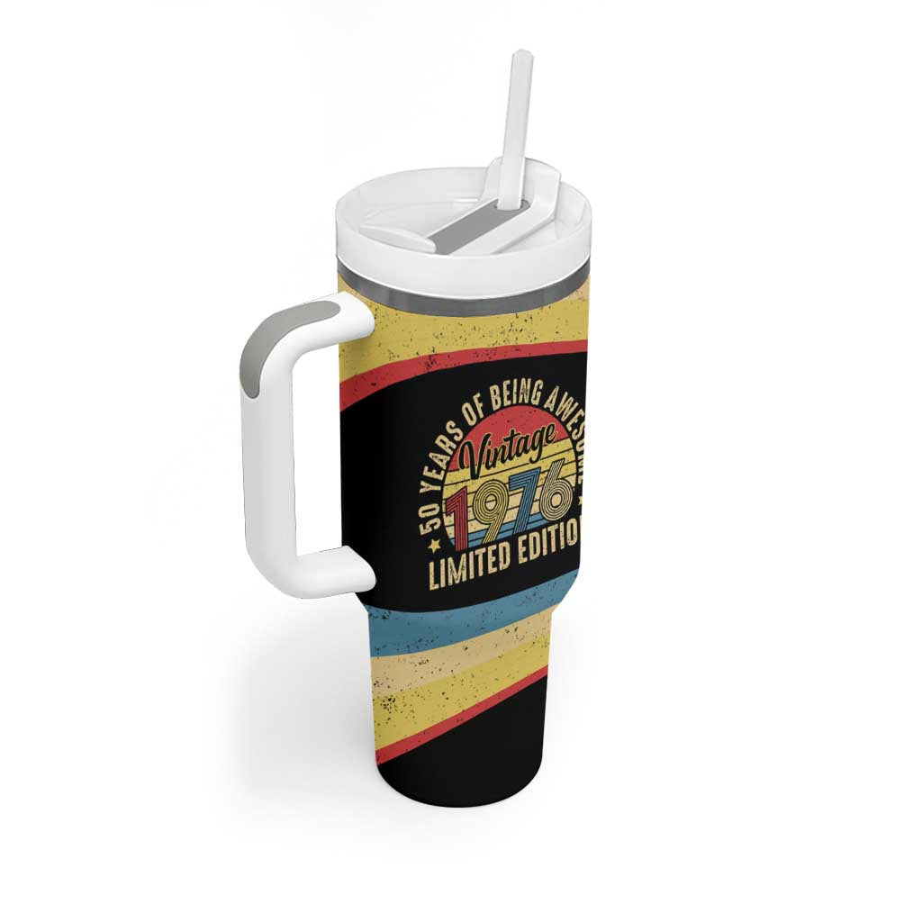 Vintage 1976 Birthday Celebration Tumbler With Handle 50th Birthday for Him - Retro Distressed Stripe Pattern