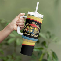 Vintage 1976 Birthday Celebration Tumbler With Handle 50th Birthday for Him - Retro Distressed Stripe Pattern