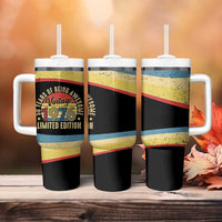 Vintage 1976 Birthday Celebration Tumbler With Handle 50th Birthday for Him - Retro Distressed Stripe Pattern