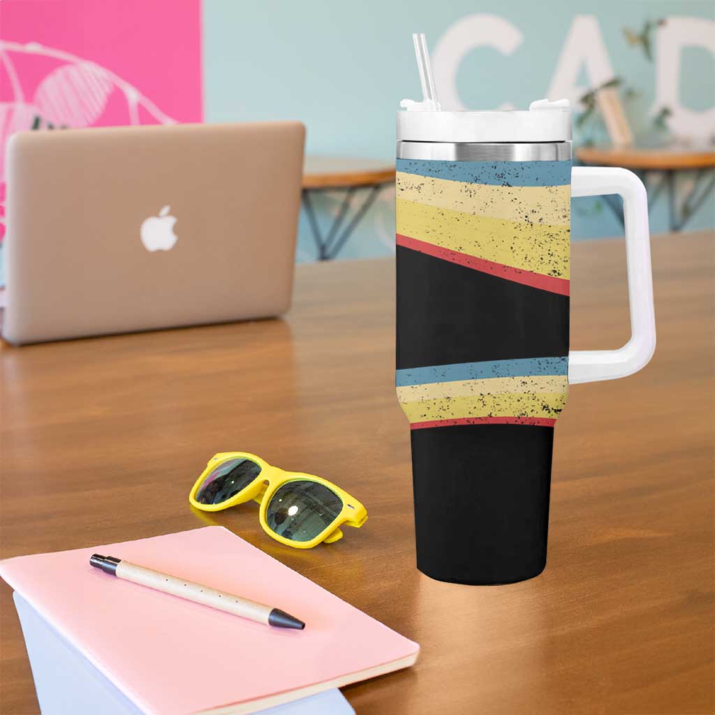 Vintage 1976 Birthday Celebration Tumbler With Handle 50th Birthday for Him - Retro Distressed Stripe Pattern