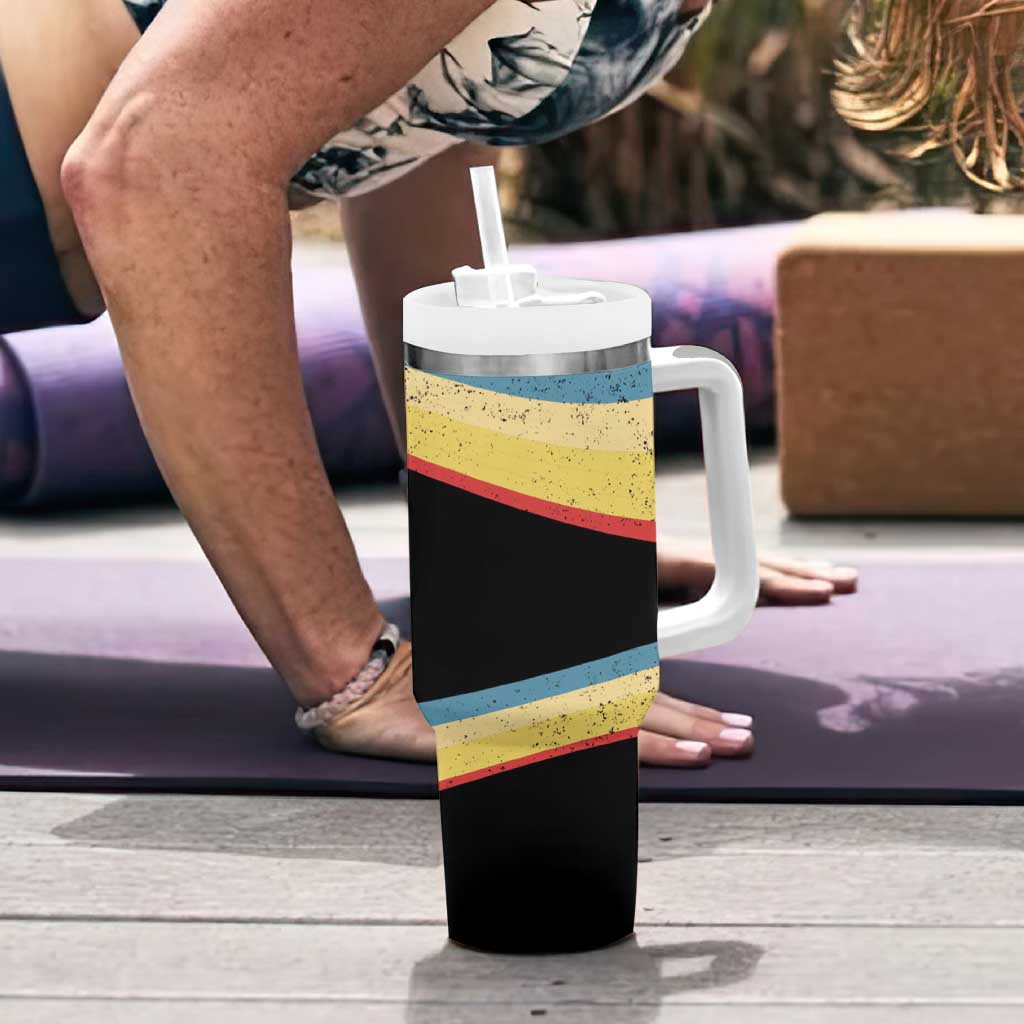 Vintage 1976 Birthday Celebration Tumbler With Handle 50th Birthday for Him - Retro Distressed Stripe Pattern