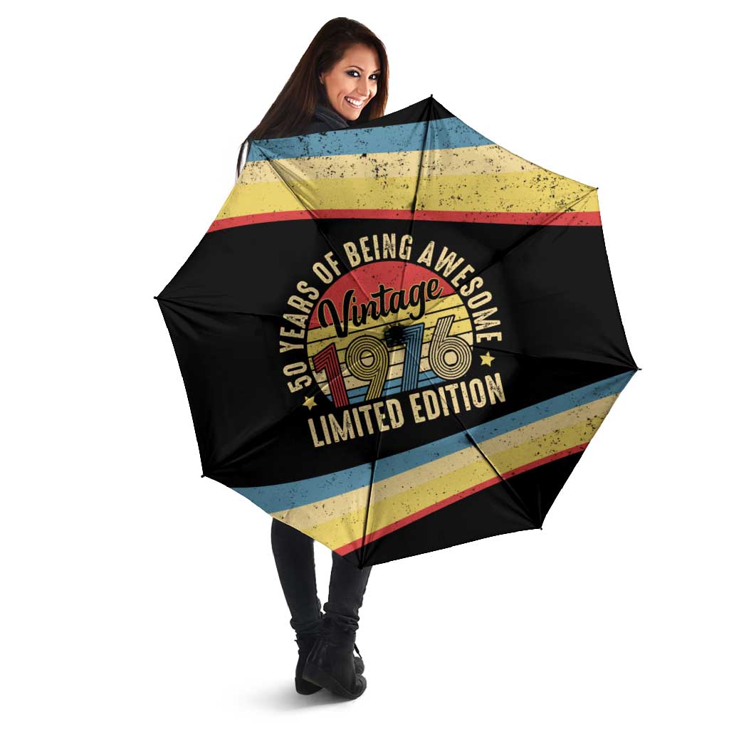 Vintage 1976 Birthday Celebration Umbrella 50th Birthday for Him - Retro Distressed Stripe Pattern