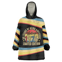Vintage 1976 Birthday Celebration Wearable Blanket Hoodie 50th Birthday for Him - Retro Distressed Stripe Pattern