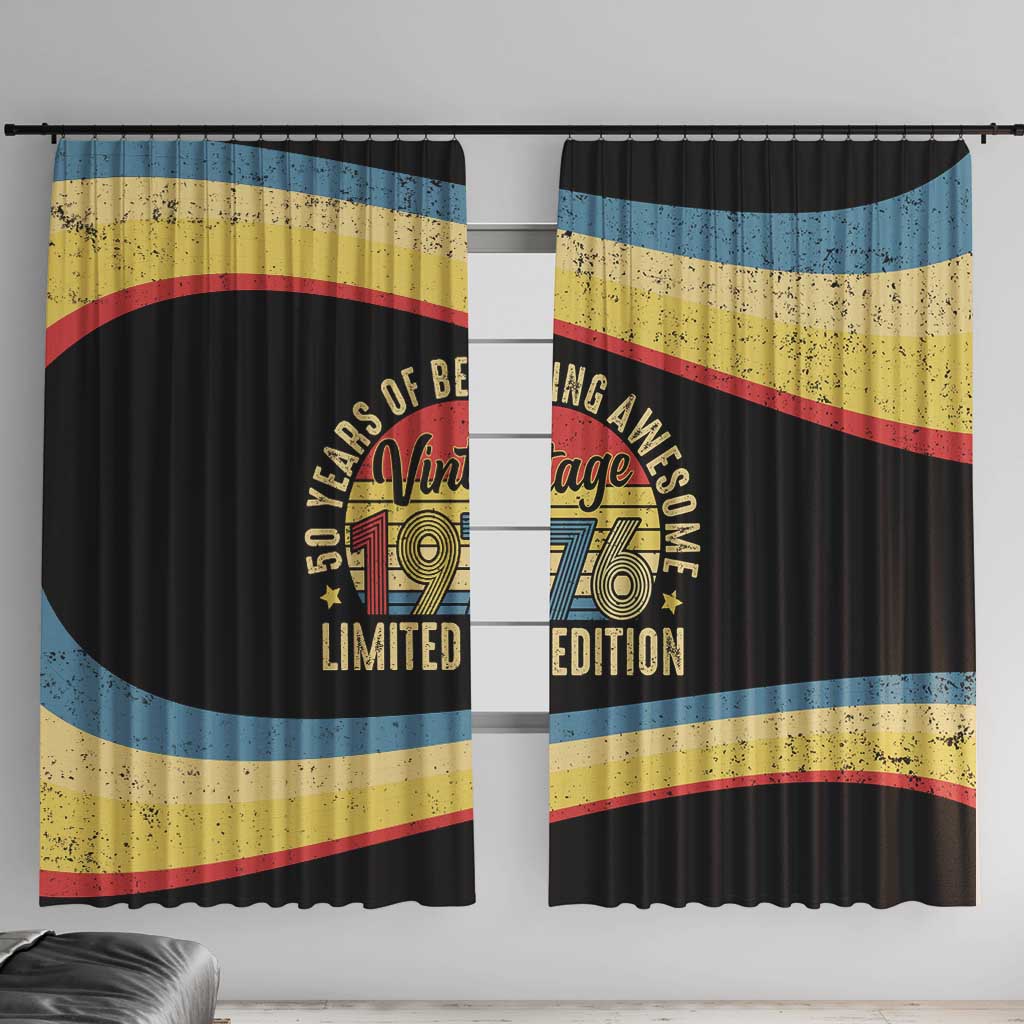 Vintage 1976 Birthday Celebration Window Curtain 50th Birthday for Him - Retro Distressed Stripe Pattern