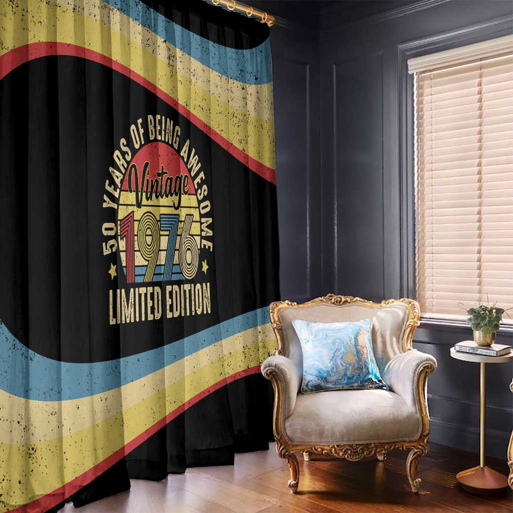 Vintage 1976 Birthday Celebration Window Curtain 50th Birthday for Him - Retro Distressed Stripe Pattern