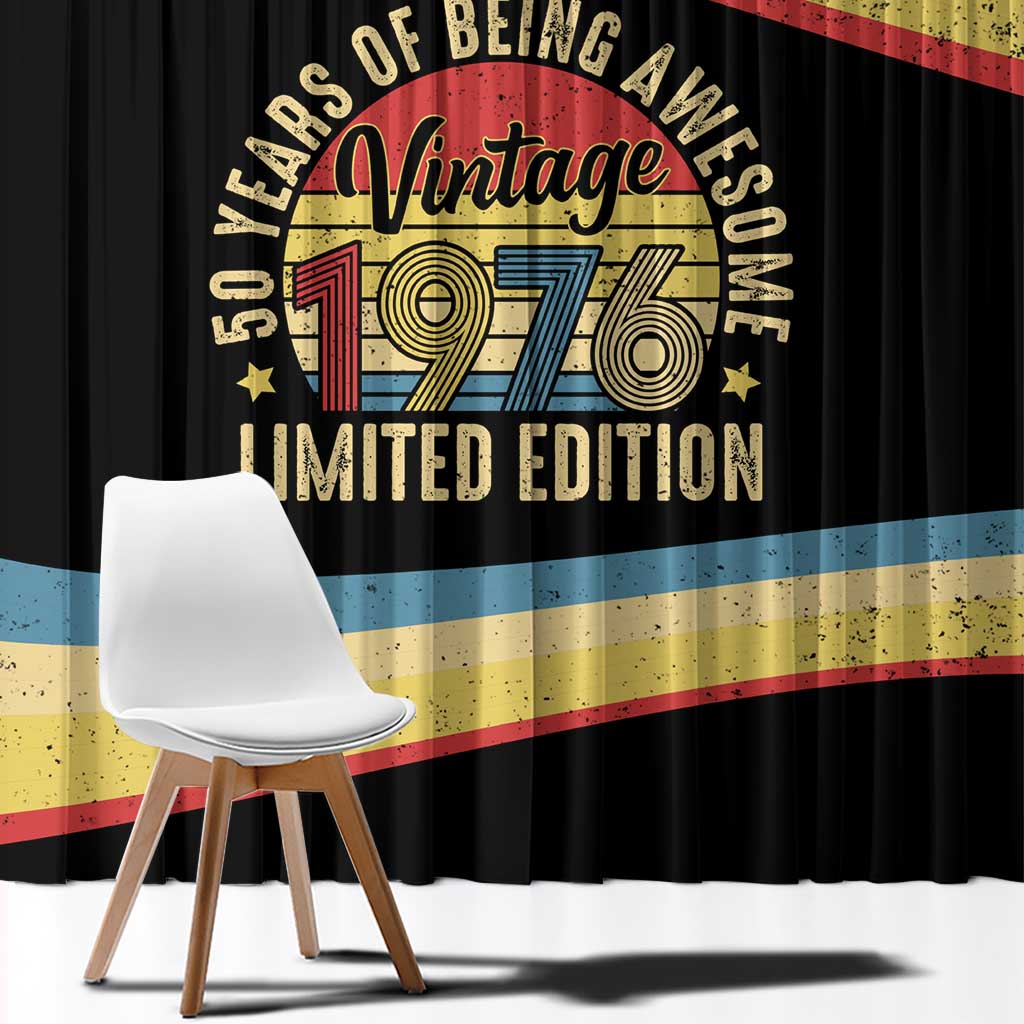 Vintage 1976 Birthday Celebration Window Curtain 50th Birthday for Him - Retro Distressed Stripe Pattern