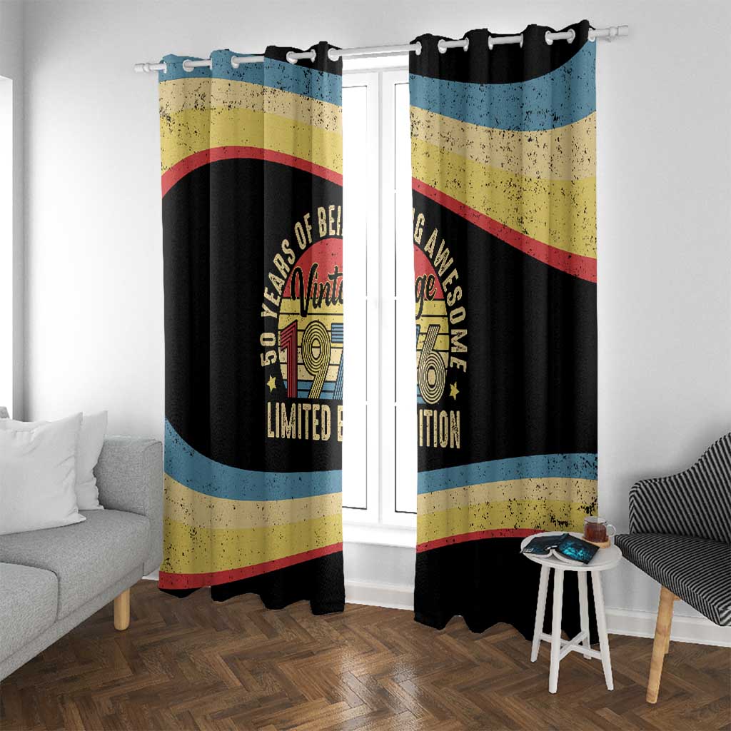 Vintage 1976 Birthday Celebration Window Curtain 50th Birthday for Him - Retro Distressed Stripe Pattern