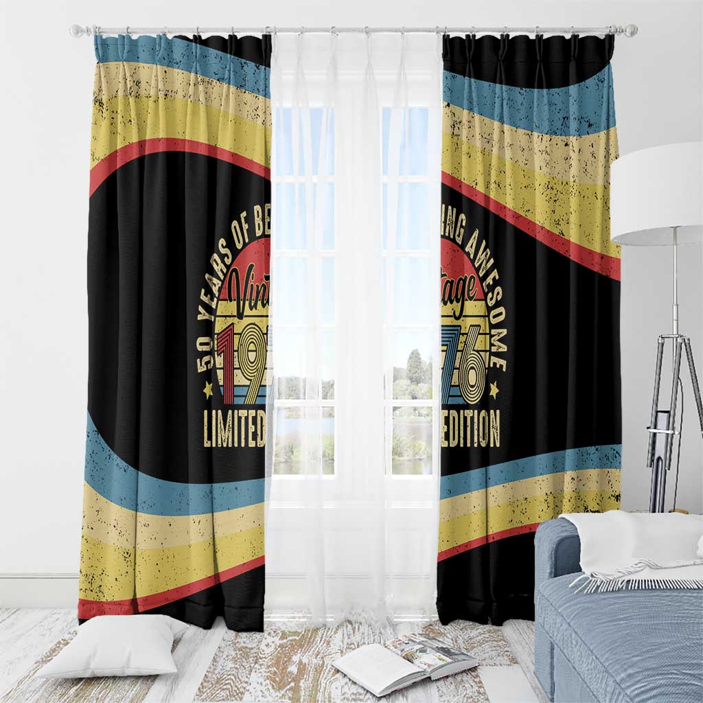 Vintage 1976 Birthday Celebration Window Curtain 50th Birthday for Him - Retro Distressed Stripe Pattern