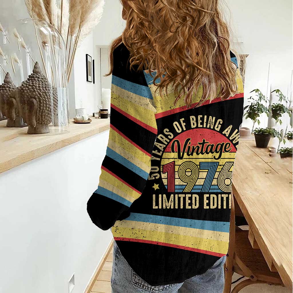 Vintage 1976 Birthday Celebration Women Casual Shirt 50th Birthday for Him - Retro Distressed Stripe Pattern