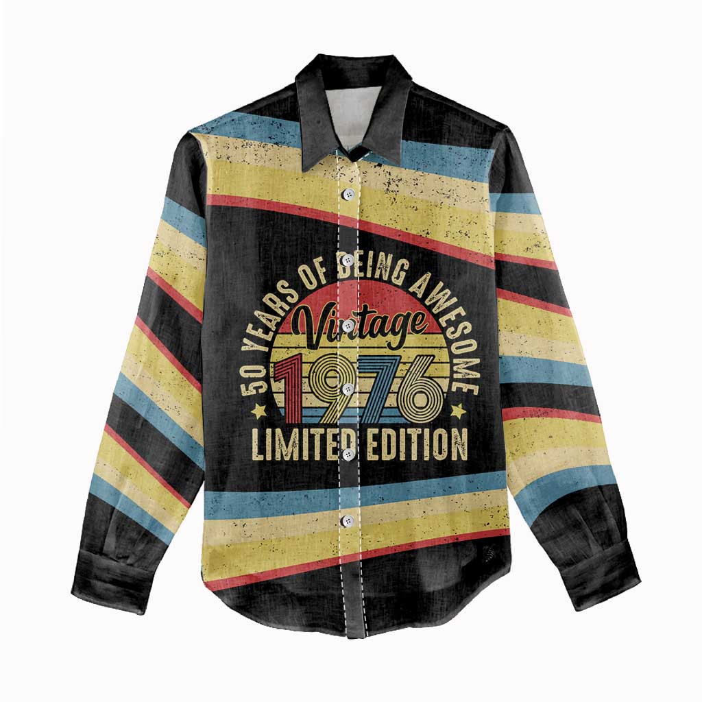 Vintage 1976 Birthday Celebration Women Casual Shirt 50th Birthday for Him - Retro Distressed Stripe Pattern