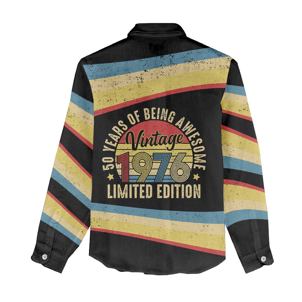 Vintage 1976 Birthday Celebration Women Casual Shirt 50th Birthday for Him - Retro Distressed Stripe Pattern