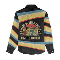 Vintage 1976 Birthday Celebration Women Casual Shirt 50th Birthday for Him - Retro Distressed Stripe Pattern