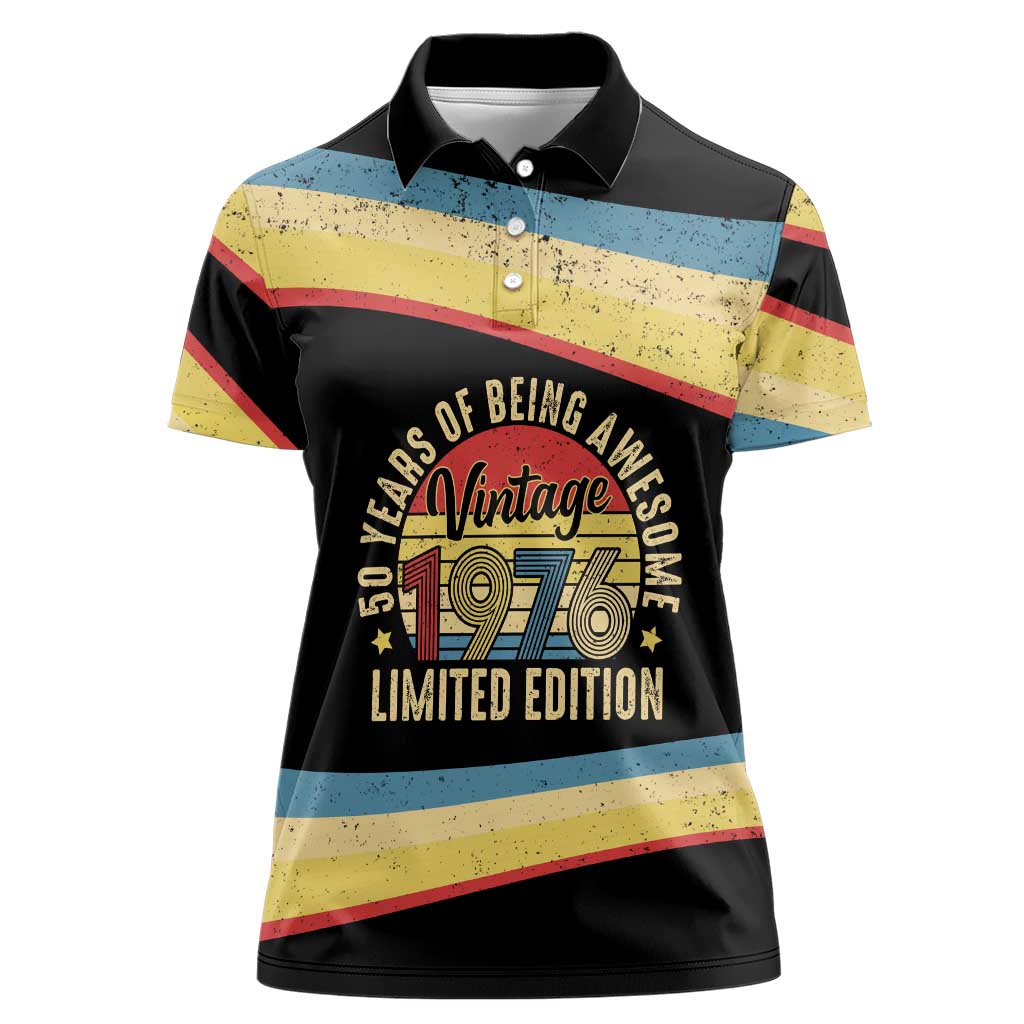 Vintage 1976 Birthday Celebration Women Polo Shirt 50th Birthday for Him - Retro Distressed Stripe Pattern