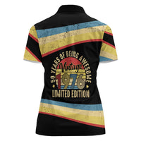 Vintage 1976 Birthday Celebration Women Polo Shirt 50th Birthday for Him - Retro Distressed Stripe Pattern