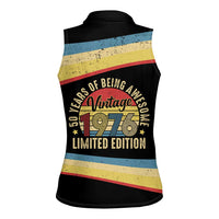 Vintage 1976 Birthday Celebration Women Sleeveless Polo Shirt 50th Birthday for Him - Retro Distressed Stripe Pattern