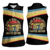 Vintage 1976 Birthday Celebration Women Sleeveless Polo Shirt 50th Birthday for Him - Retro Distressed Stripe Pattern