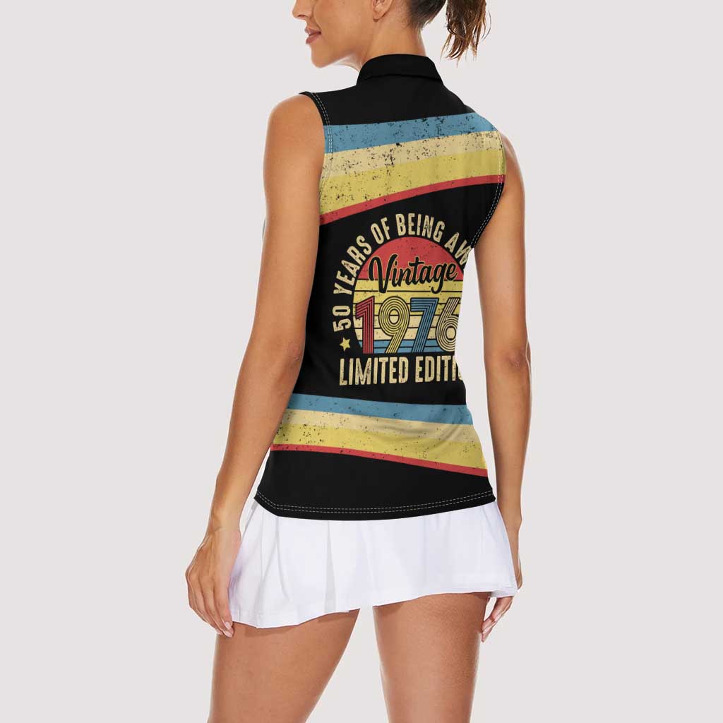Vintage 1976 Birthday Celebration Women Sleeveless Polo Shirt 50th Birthday for Him - Retro Distressed Stripe Pattern