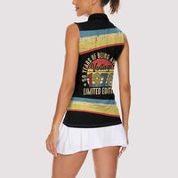 Vintage 1976 Birthday Celebration Women Sleeveless Polo Shirt 50th Birthday for Him - Retro Distressed Stripe Pattern
