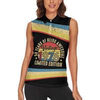 Vintage 1976 Birthday Celebration Women Sleeveless Polo Shirt 50th Birthday for Him - Retro Distressed Stripe Pattern