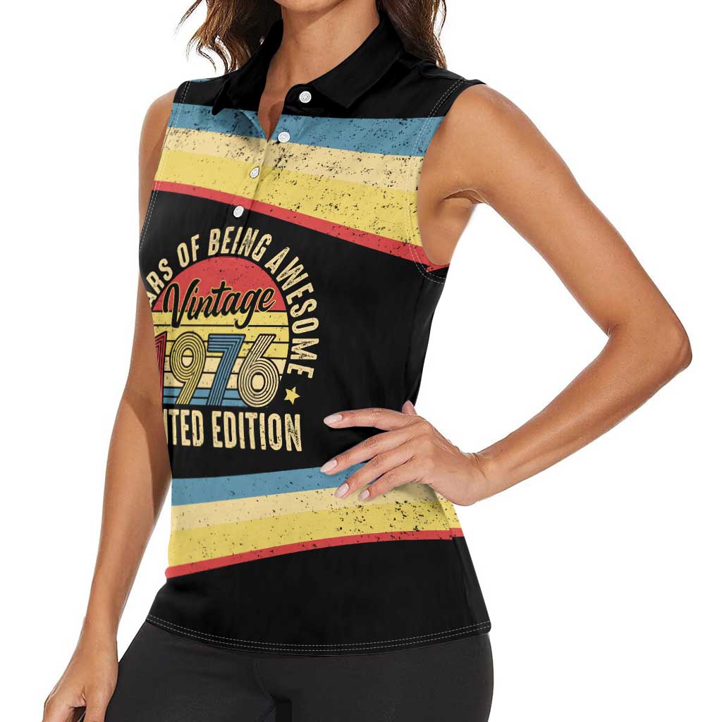 Vintage 1976 Birthday Celebration Women Sleeveless Polo Shirt 50th Birthday for Him - Retro Distressed Stripe Pattern