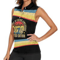 Vintage 1976 Birthday Celebration Women Sleeveless Polo Shirt 50th Birthday for Him - Retro Distressed Stripe Pattern