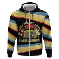 Vintage 1976 Birthday Celebration Zip Hoodie 50th Birthday for Him - Retro Distressed Stripe Pattern