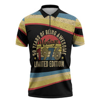 Vintage 1976 Birthday Celebration Zipper Polo Shirt 50th Birthday for Him - Retro Distressed Stripe Pattern