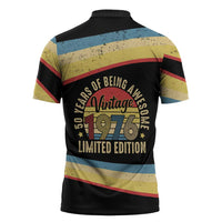 Vintage 1976 Birthday Celebration Zipper Polo Shirt 50th Birthday for Him - Retro Distressed Stripe Pattern