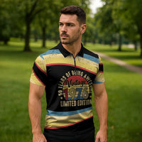 Vintage 1976 Birthday Celebration Zipper Polo Shirt 50th Birthday for Him - Retro Distressed Stripe Pattern