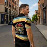 Vintage 1976 Birthday Celebration Zipper Polo Shirt 50th Birthday for Him - Retro Distressed Stripe Pattern