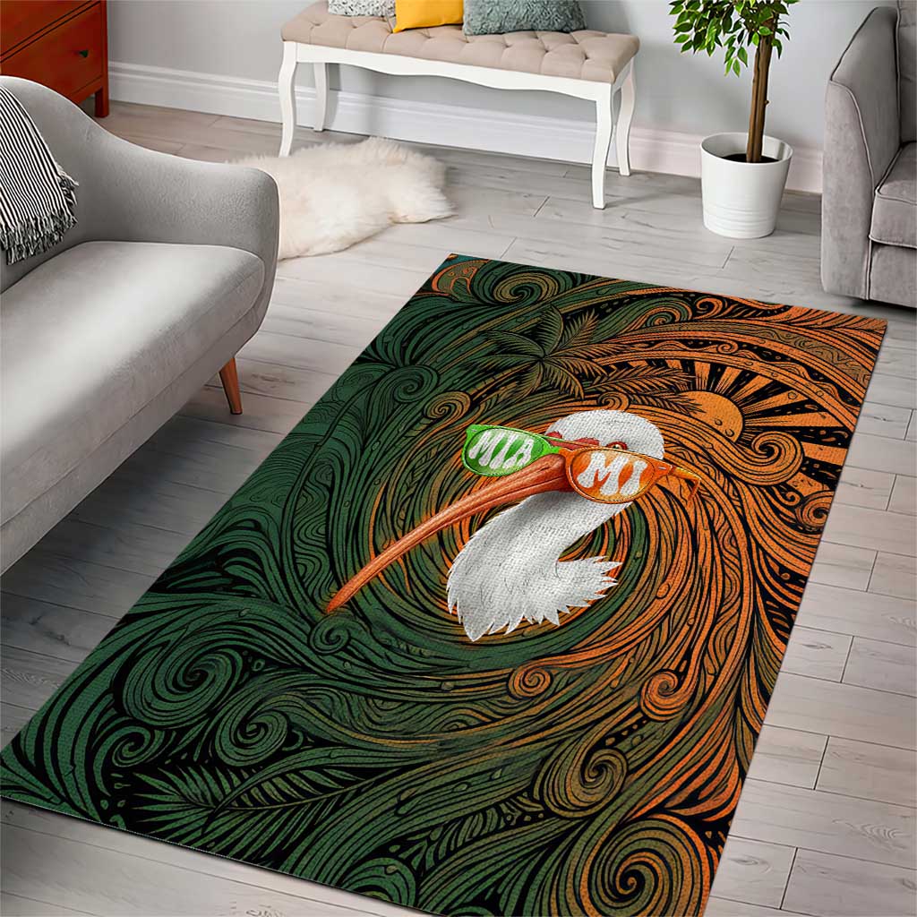 Vintage American White Ibis Area Rug Miami Sunglasses Artistic Tribal Wave Pattern