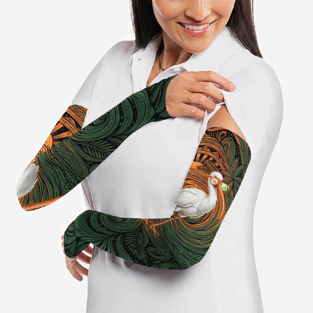Vintage American White Ibis Arm Sleeves Miami Sunglasses Artistic Tribal Wave Pattern