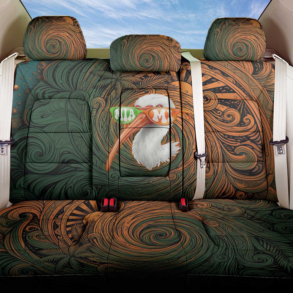 Vintage American White Ibis Back Car Seat Cover Miami Sunglasses Artistic Tribal Wave Pattern