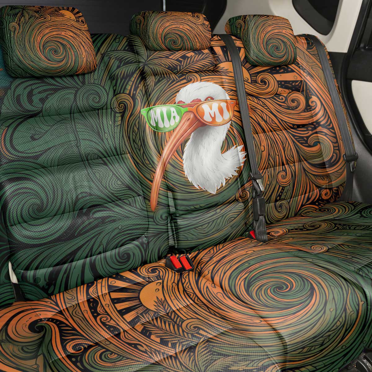 Vintage American White Ibis Back Car Seat Cover Miami Sunglasses Artistic Tribal Wave Pattern