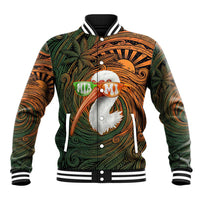 Vintage American White Ibis Baseball Jacket Miami Sunglasses Artistic Tribal Wave Pattern
