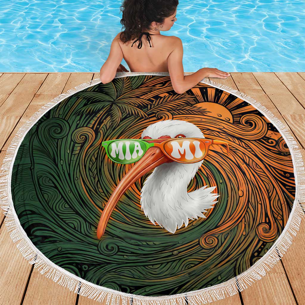Vintage American White Ibis Beach Blanket Miami Sunglasses Artistic Tribal Wave Pattern