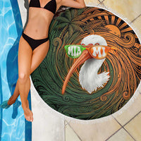 Vintage American White Ibis Beach Blanket Miami Sunglasses Artistic Tribal Wave Pattern
