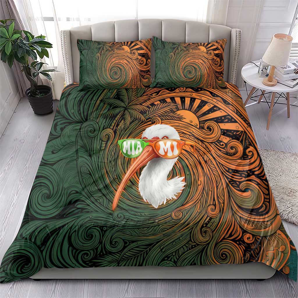 Vintage American White Ibis Bedding Set Miami Sunglasses Artistic Tribal Wave Pattern