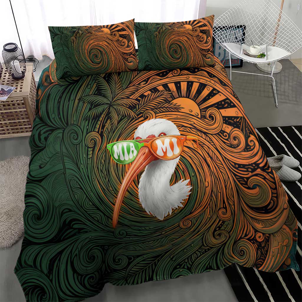 Vintage American White Ibis Bedding Set Miami Sunglasses Artistic Tribal Wave Pattern