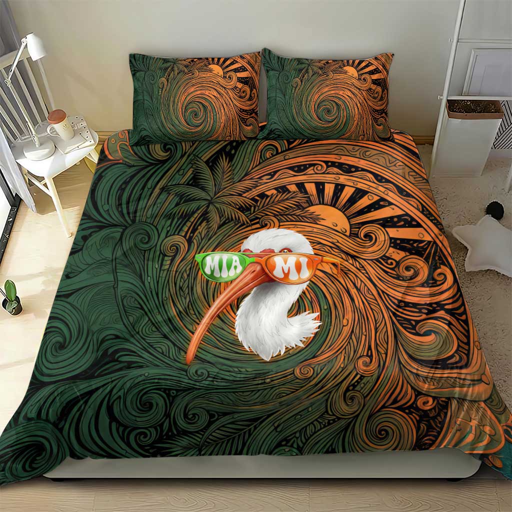 Vintage American White Ibis Bedding Set Miami Sunglasses Artistic Tribal Wave Pattern