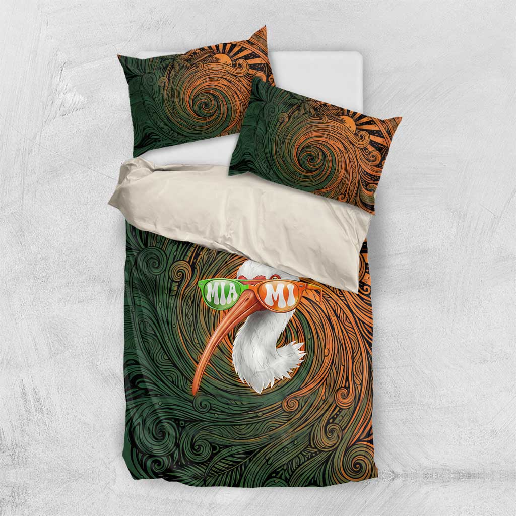 Vintage American White Ibis Bedding Set Miami Sunglasses Artistic Tribal Wave Pattern