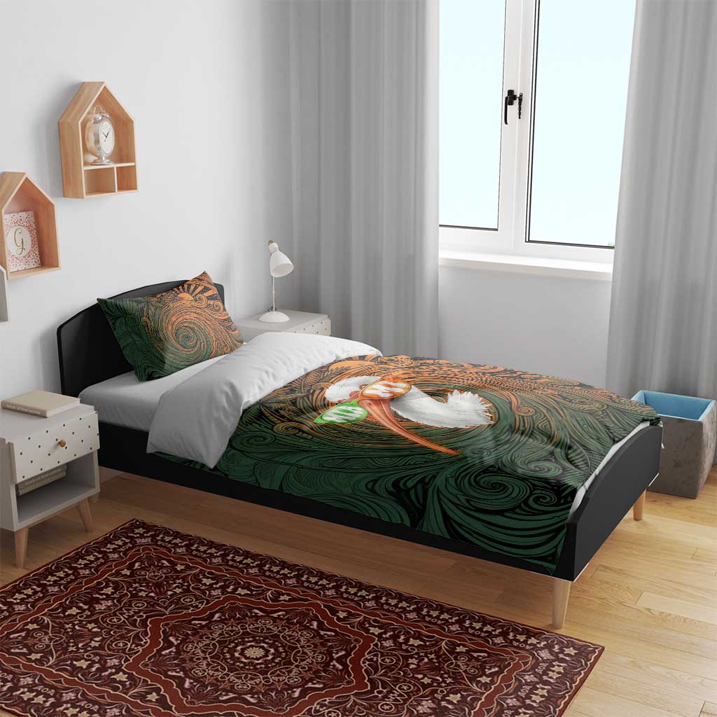 Vintage American White Ibis Bedding Set Miami Sunglasses Artistic Tribal Wave Pattern