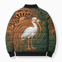 Vintage American White Ibis Bomber Puffer Jacket Miami Sunglasses Artistic Tribal Wave Pattern
