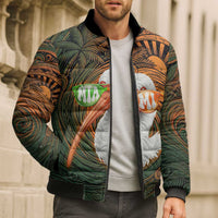 Vintage American White Ibis Bomber Puffer Jacket Miami Sunglasses Artistic Tribal Wave Pattern
